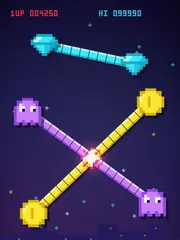 Pixel Arcade: 8-bit coins, gems and ghosts on a dark screen.