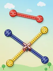 Toy Railway: wooden train tracks between turntables, with a level-crossing sign where they cross.